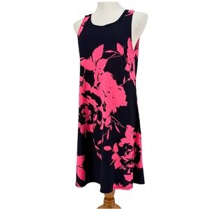 Tank Dress Women's Navy Blue Coral Floral Knee Length M Tropical Cruise Sundress